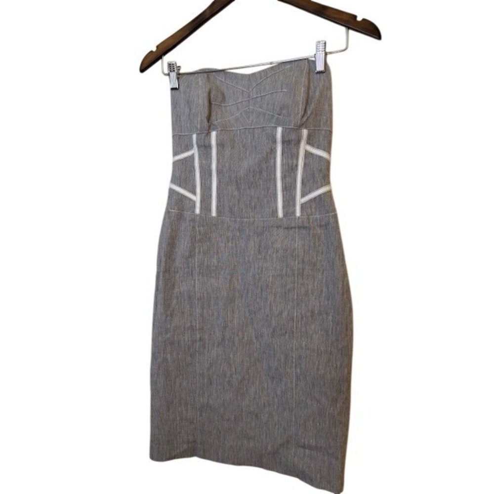 Bebe Womens Grey Strapless Linen Blend Corset Sheath Dress Size 8 Sweetheart